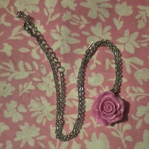 Pink Rose Pendant Necklace